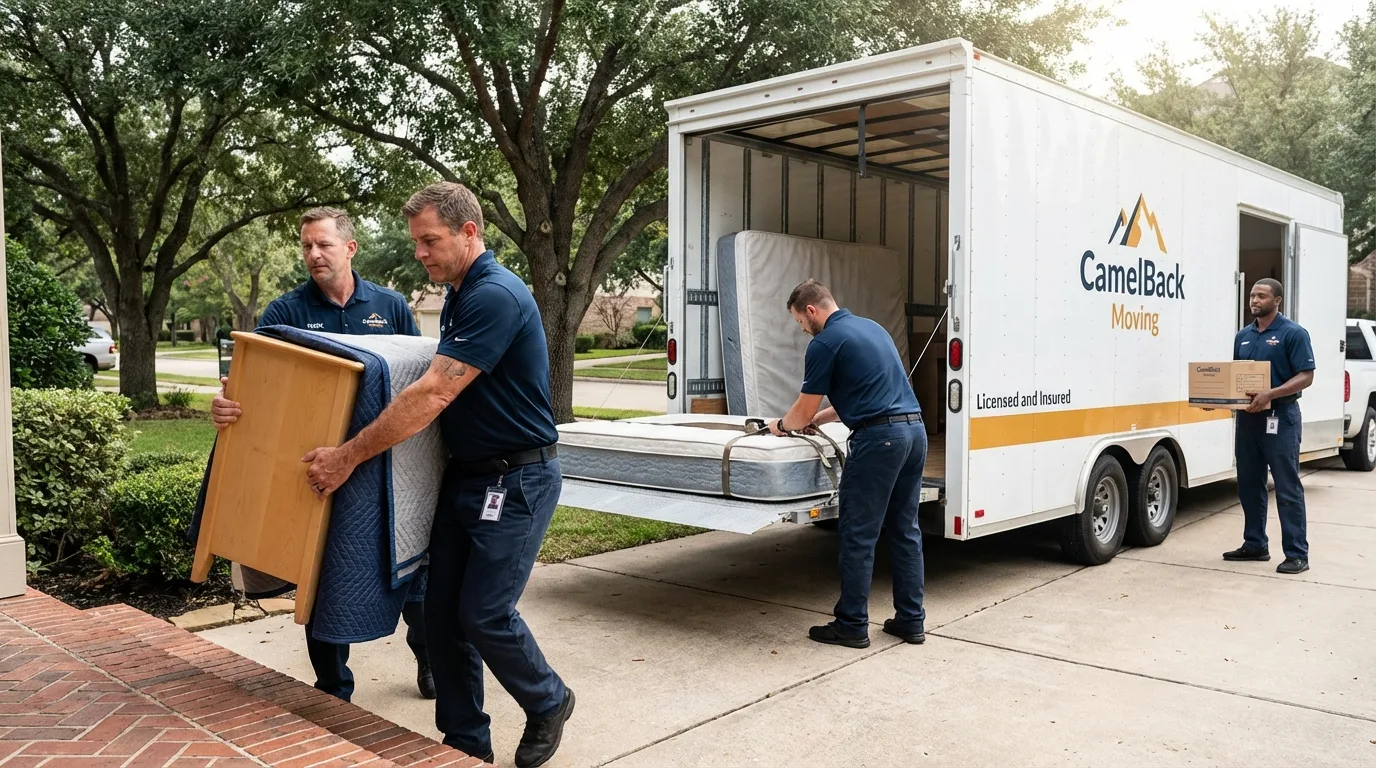 Crew loading residential truck for cross-state move from DeRidder, LA